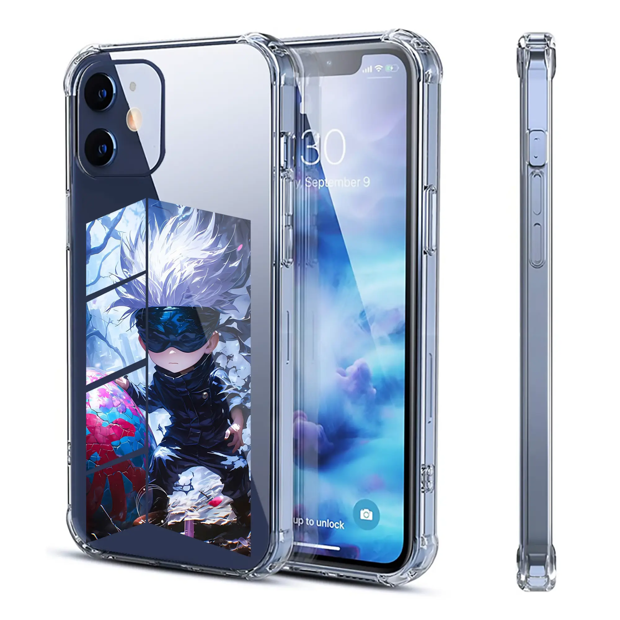 呪術廻戦 グッズ,五条 悟 - IPhone 12シリーズ対応 ・ 透明スマホケース ・ クリアソフトケース ・ TPU素材 ・ 耐衝撃 ・ 高密着 ・ 防汚 防指紋 ・ 簡単着脱